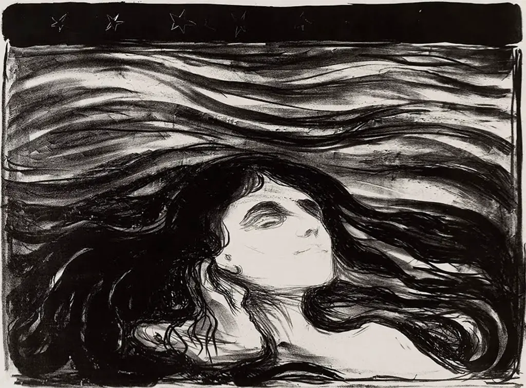 Lovers in the Waves in Detail Edvard Munch